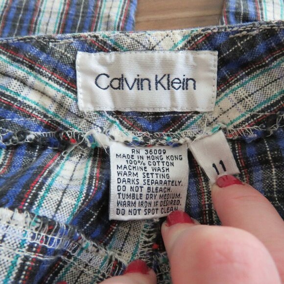 VINTAGE CALVIN KLEIN Y2K Tartan Plaid High Rise Straight Cotton Pants Jeans - Picture 15 of 15